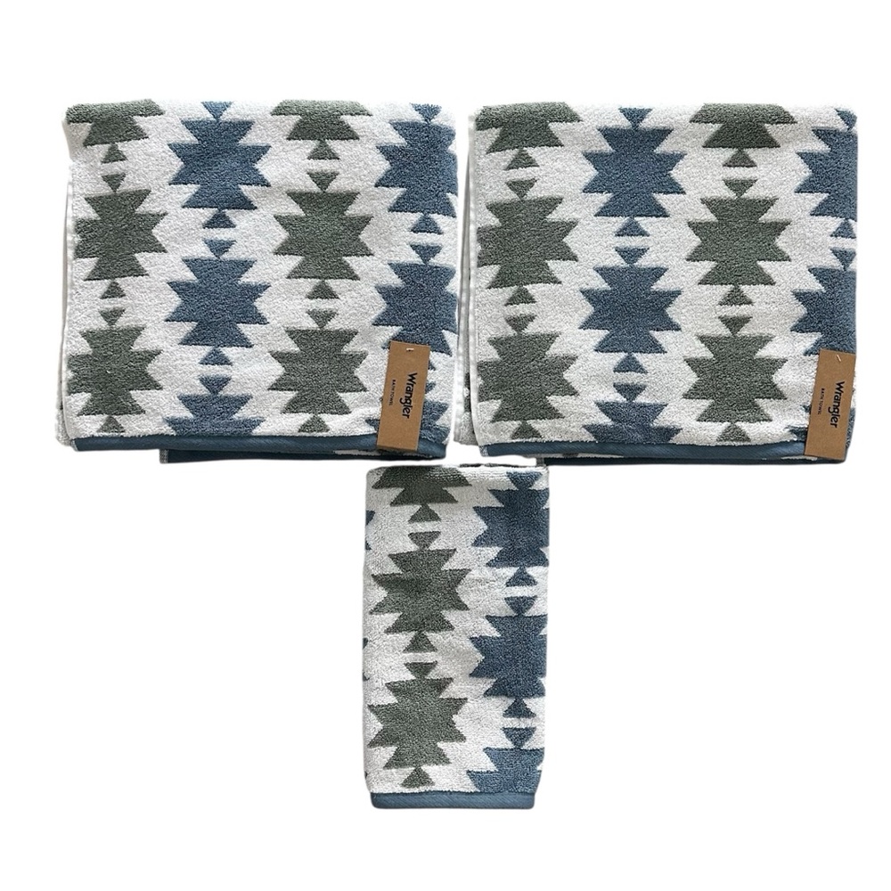 Wrangler 3 Pc Towel Set Bath & Hand Southwestern Blue Green NWT